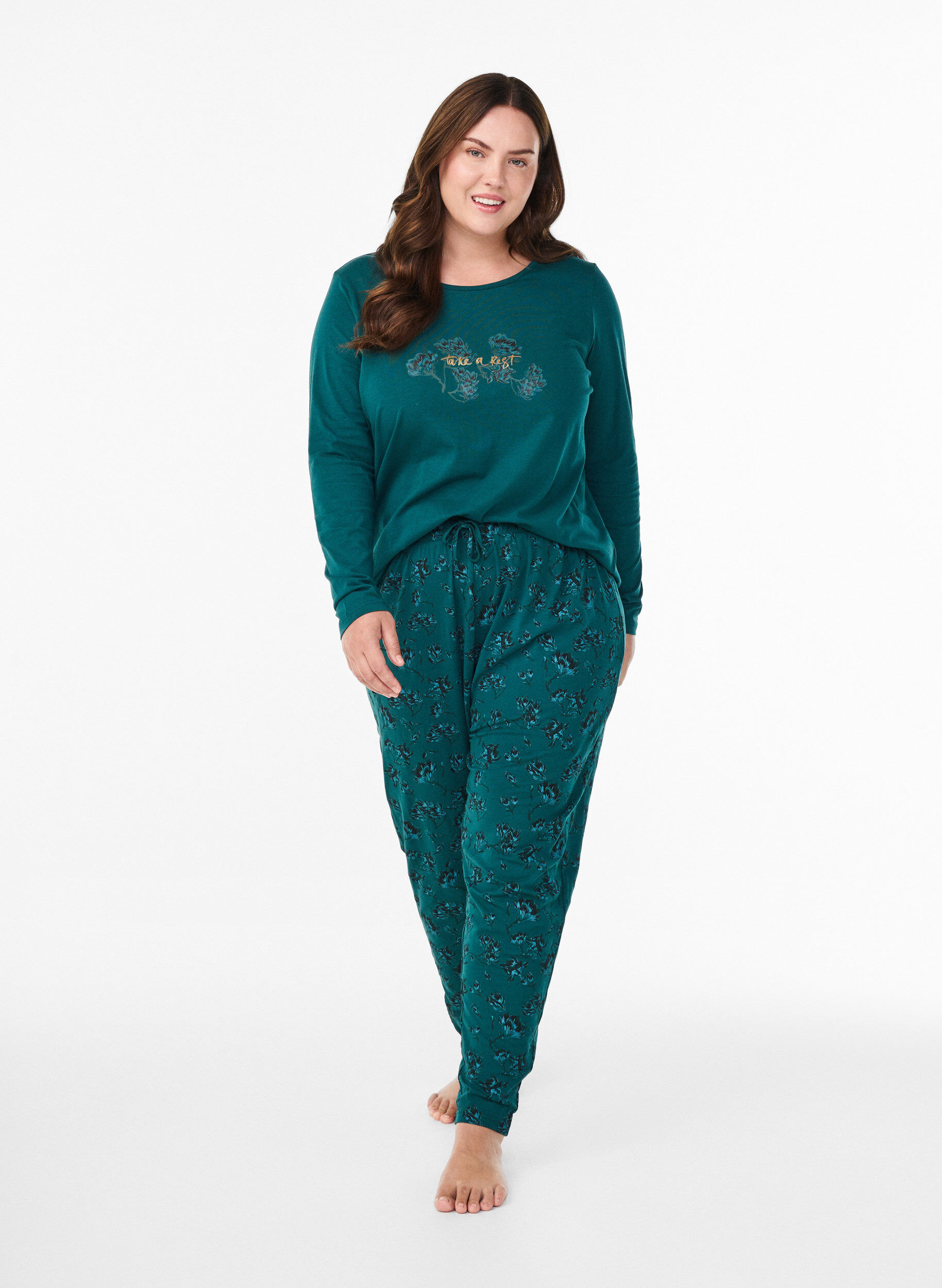 Zizzifashion Cotton pyjamas pants with print, Turquoise, Model image number 0