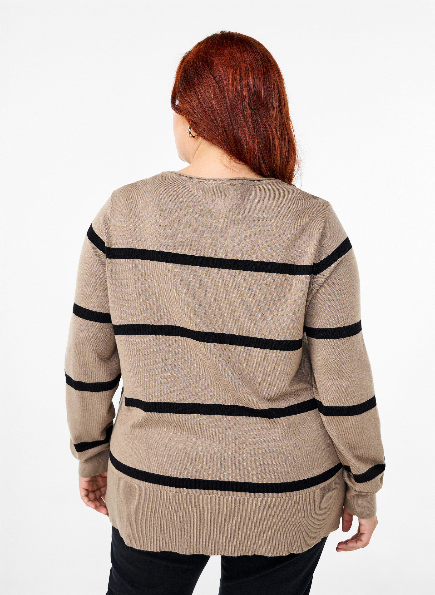 Zizzifashion Knitted viscose blouse with stripes, Grey, Model image number 2