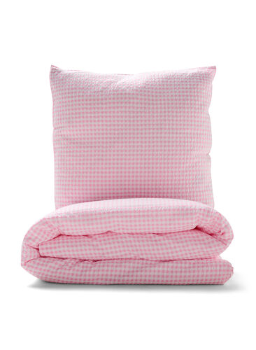Cotton checkered bedding set, Rose/White Check, Packshot image number 0