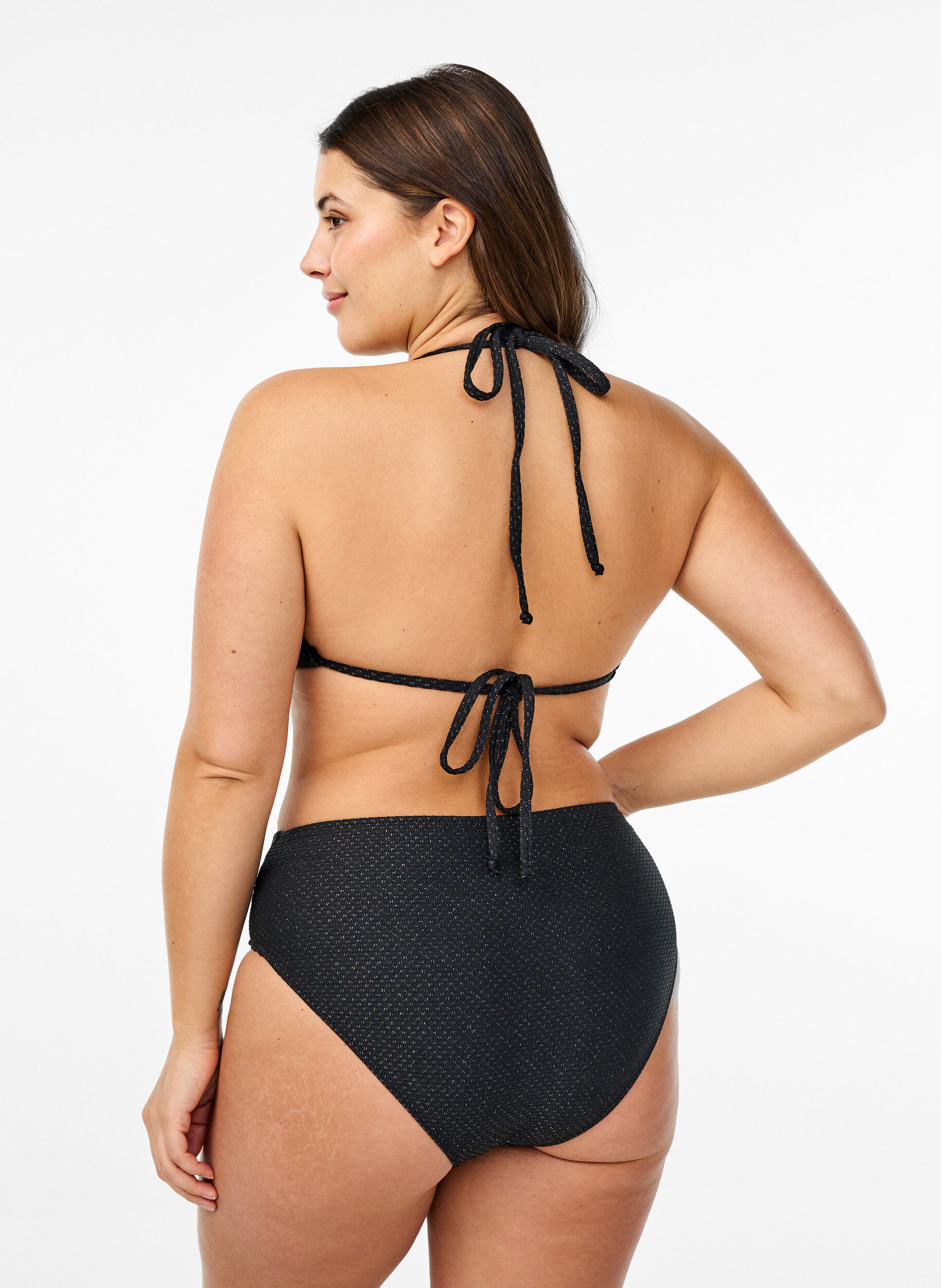 Zizzifashion Triangle bikini top with glitter, Black, Model image number 1