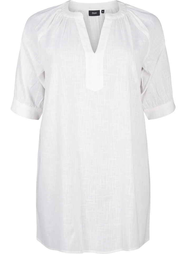 Cotton tunic with a V-neck, White, Packshot image number 0