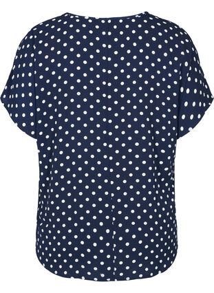 Blouse with short sleeves and a round neckline, Navy Bla w White Dot, Packshot image number 1