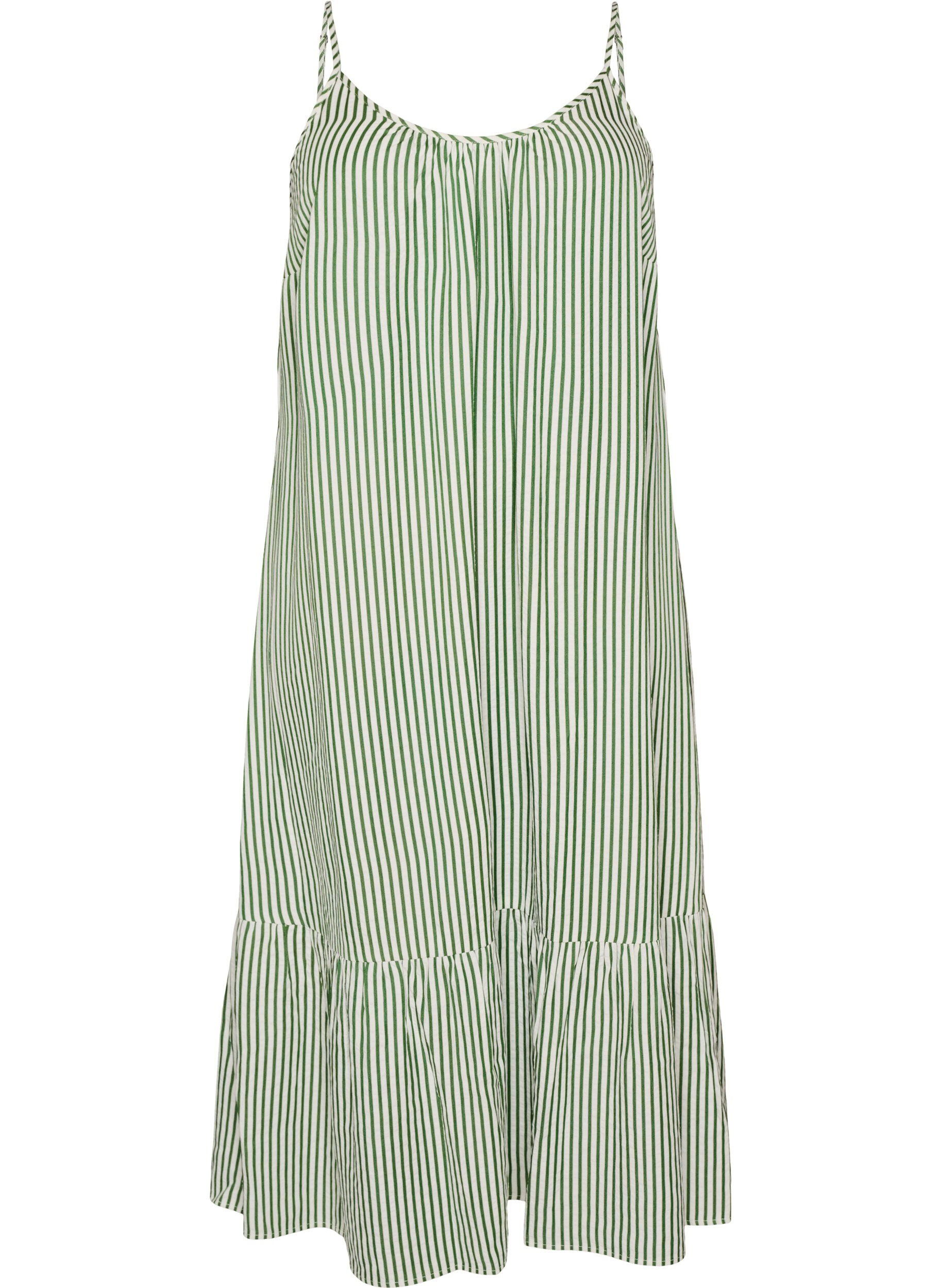 ZizzifashionSummer dress with stripes and A-line shape, Green, Packshot image number 0