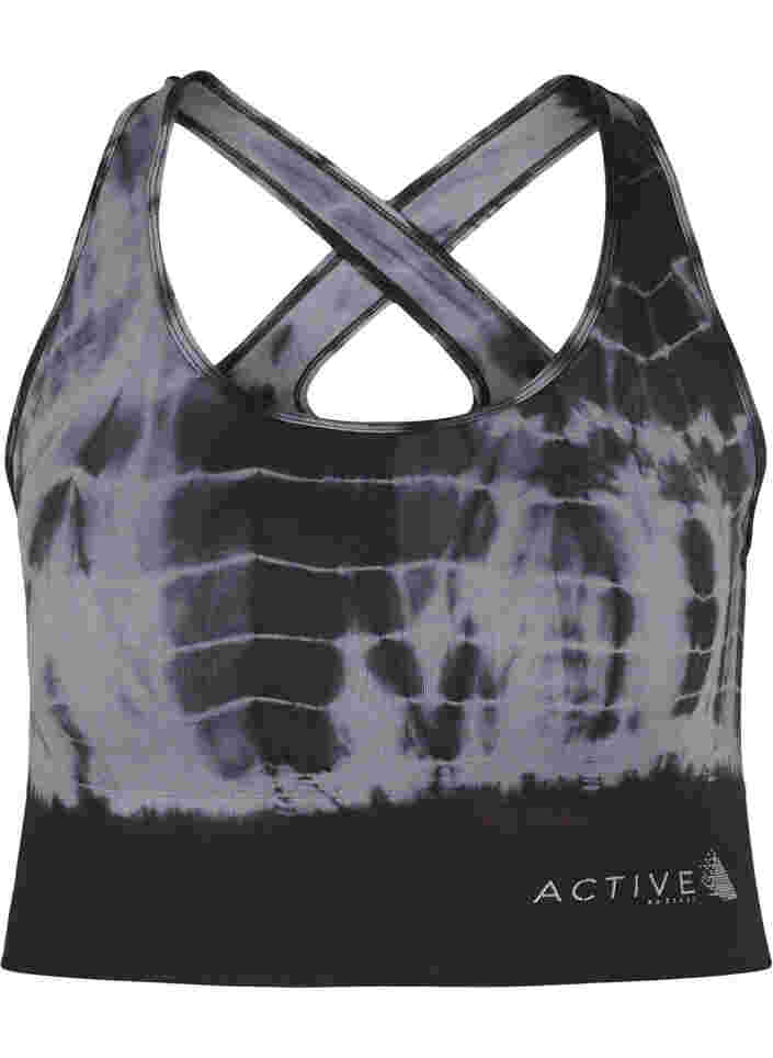 Seamless sports bra with crossed back, Black Tie Dye, Packshot image number 0