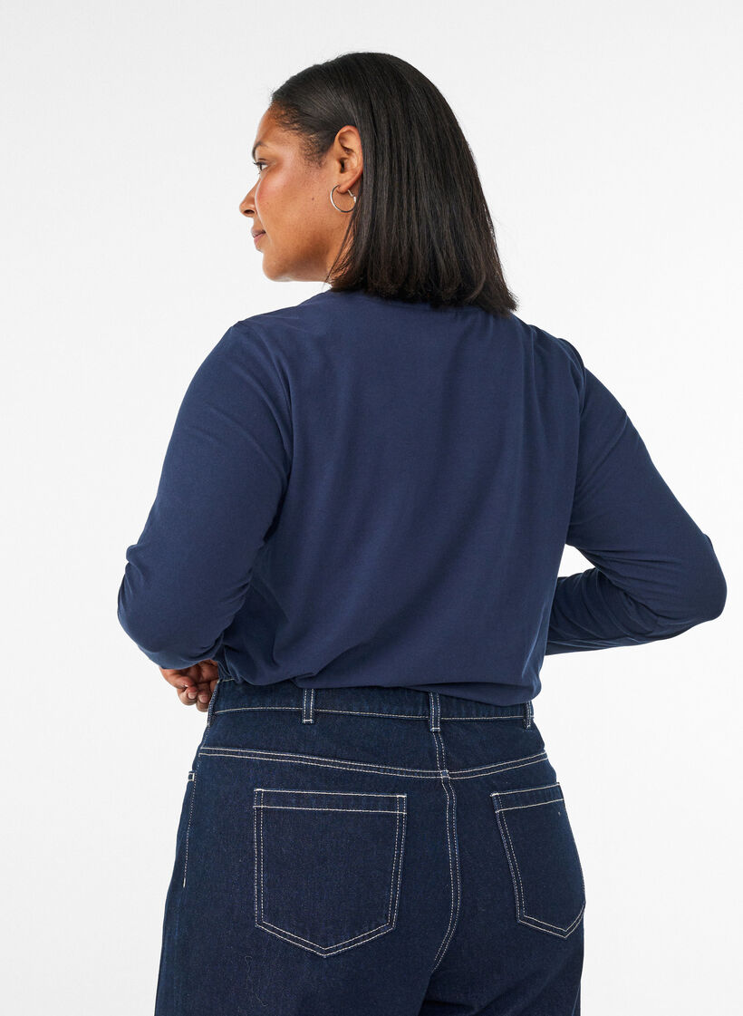 Basic jersey blouse with long sleeves, Blue, Model image number 2