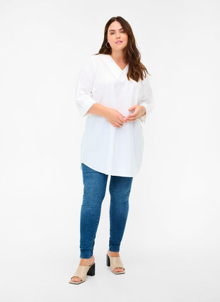 Cotton tunic with large collar, Bright White, Model image number 2