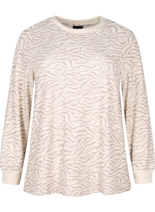 Long-sleeved velour blouse with print, Pink Tint AOP, Packshot image number 0