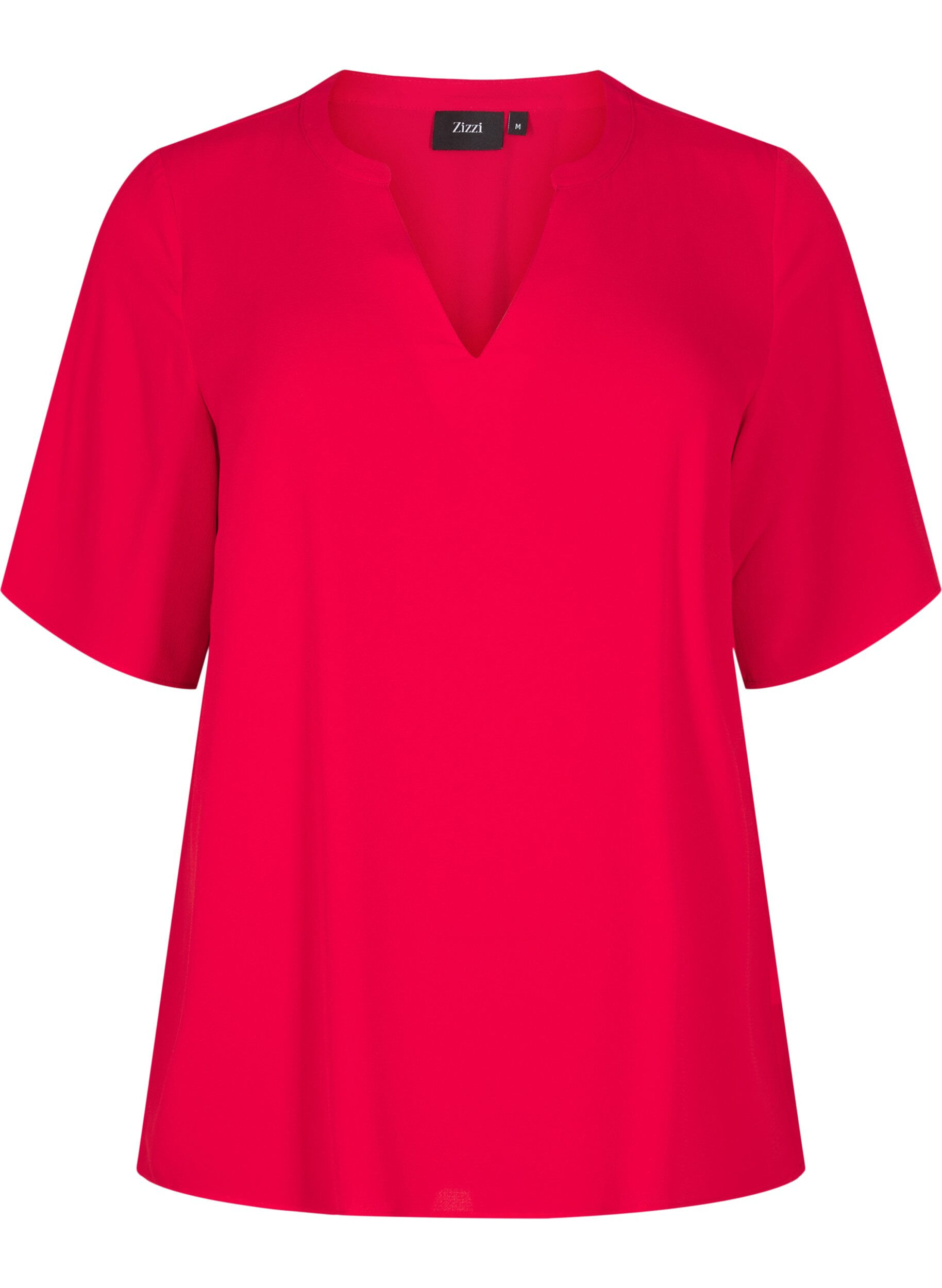Zizzifashion Short-sleeved blouse with V-neck, Red, Packshot image number 0