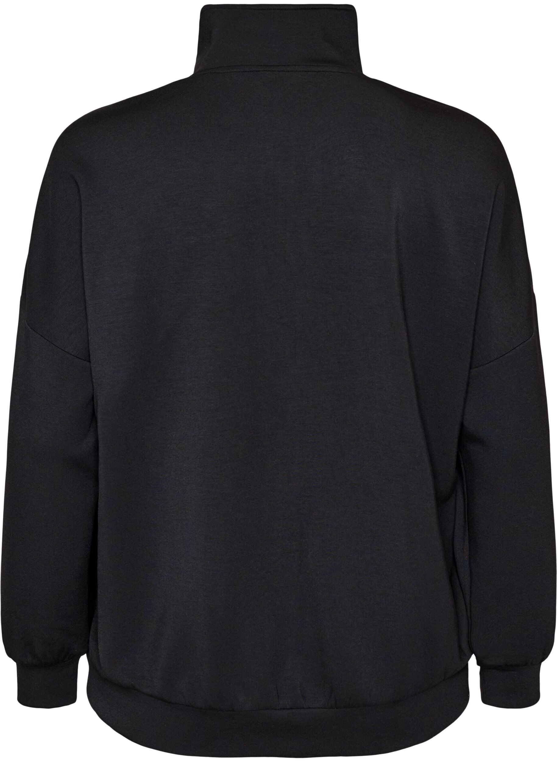 ZizzifashionJersey cardigan with zipper and high collar, Black, Packshot image number 1