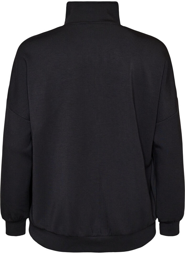 Jersey cardigan with zipper and high collar, Black, Packshot image number 1