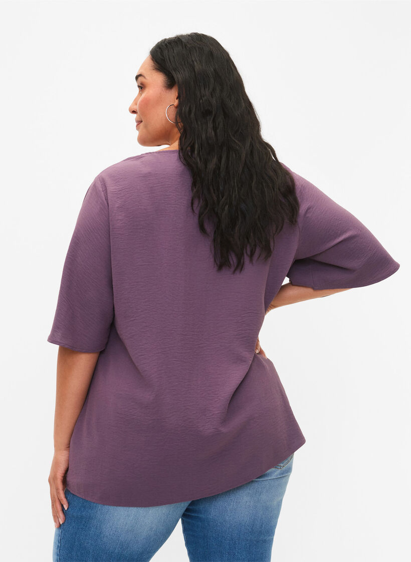 Short-sleeved blouse with A-shape, Vintage Violet, Model image number 1