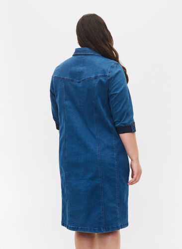 Denim shirt dress with 3/4 sleeves, Blue denim, Model image number 1