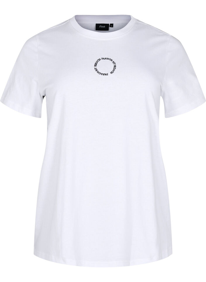 Cotton T-shirt with embroidery detail, White, Packshot image number 0