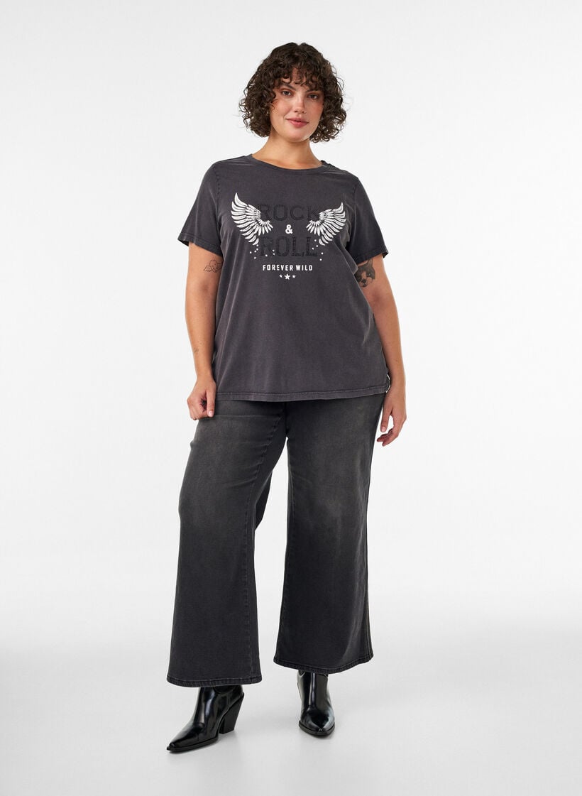 Organic cotton t-shirt with print, Black, Model image number 1