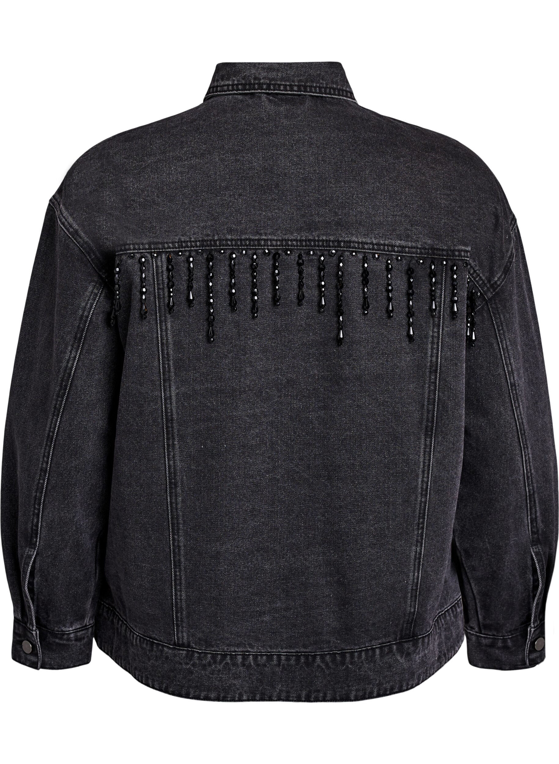 Zizzifashion Denim jacket with pearl fringes, Grey, Packshot image number 1