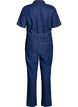 Denim jumpsuit with short sleeves and a tie belt, Blue, Packshot image number 1