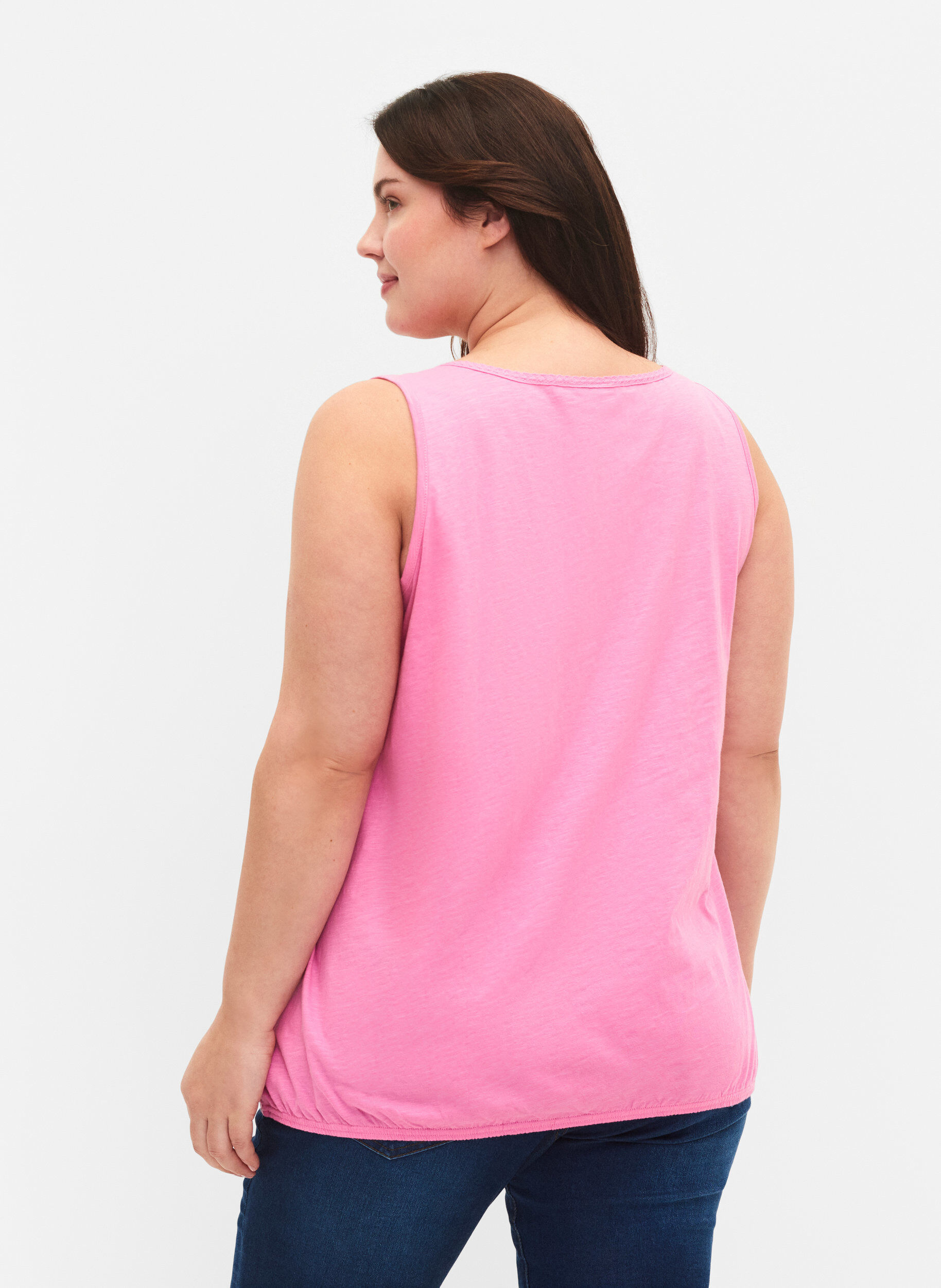 Zizzifashion 2-pack cotton top with lace trim, Rosebloom / Black, Model image number 1