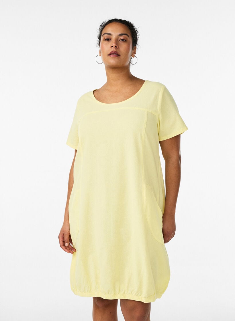 Short-sleeved cotton dress, Yellow, Model image number 0