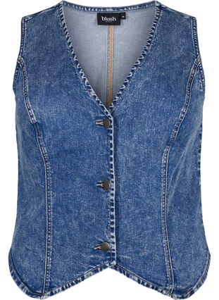 Slim fit denim vest with buttons, Blue Denim, Packshot image number 0