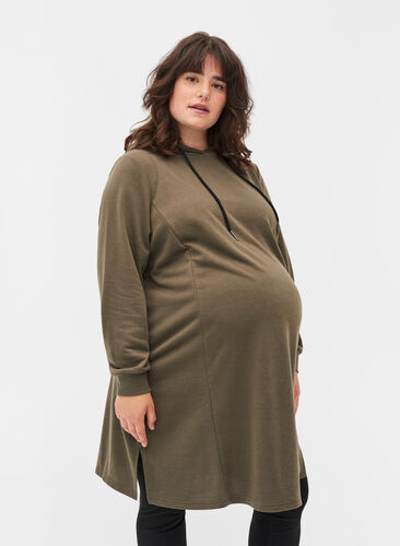 Maternity sweater dress with hood, Ivy Green, Model image number 0
