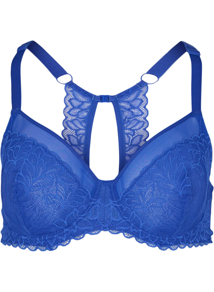 Bra with lace and underwire - Blue - Sz. 85E-115H - Zizzifashion