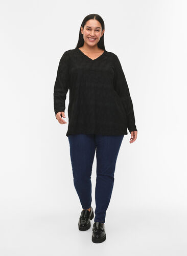 FLASH - Long sleeve blouse with structure, Black, Model image number 2