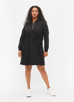 Sweatshirt dress with zip and drawstring, Black, Model image number 2