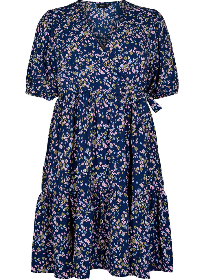 Wrap dress with short sleeves, Begonia P.Ditzy AOP, Packshot image number 0