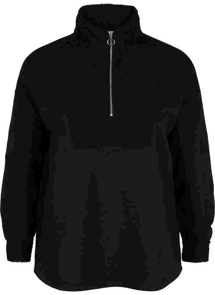 	 High neck sweatshirt with teddy and zip, Black, Packshot image number 0