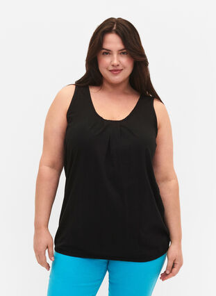 2-pack cotton top with lace trim, Black / Black, Model image number 0