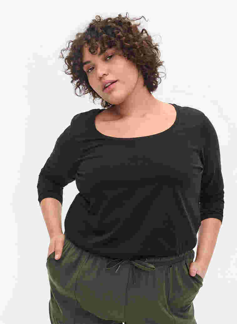 Basic cotton blouse 2-pack, Black/Black, Model image number 0
