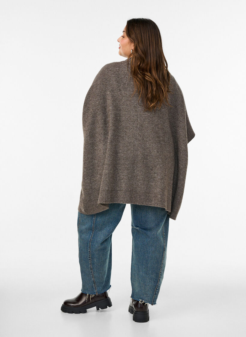 Cardigan with open front and wide sleeves, Brown, Model image number 2