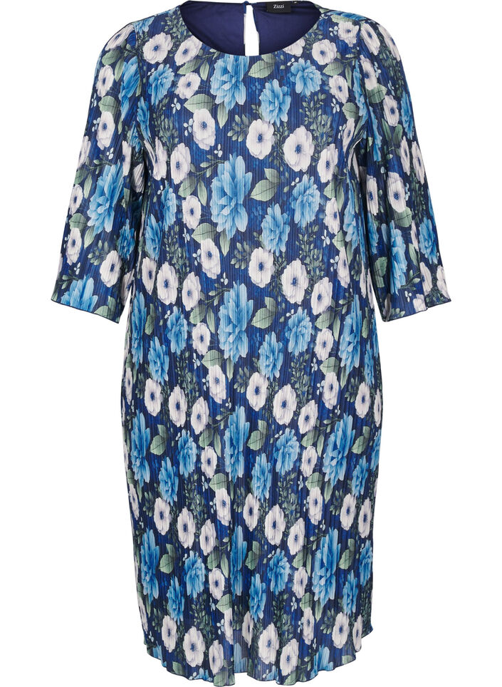 Pleated dress with 3/4 sleeves, Blue, Packshot image number 0