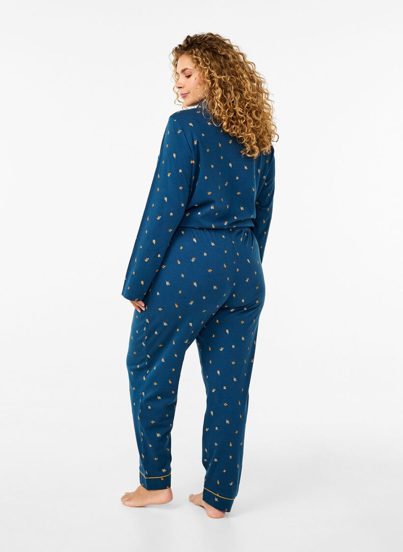 Printed cotton night trousers, Blue Opal AOP, Model image number 1