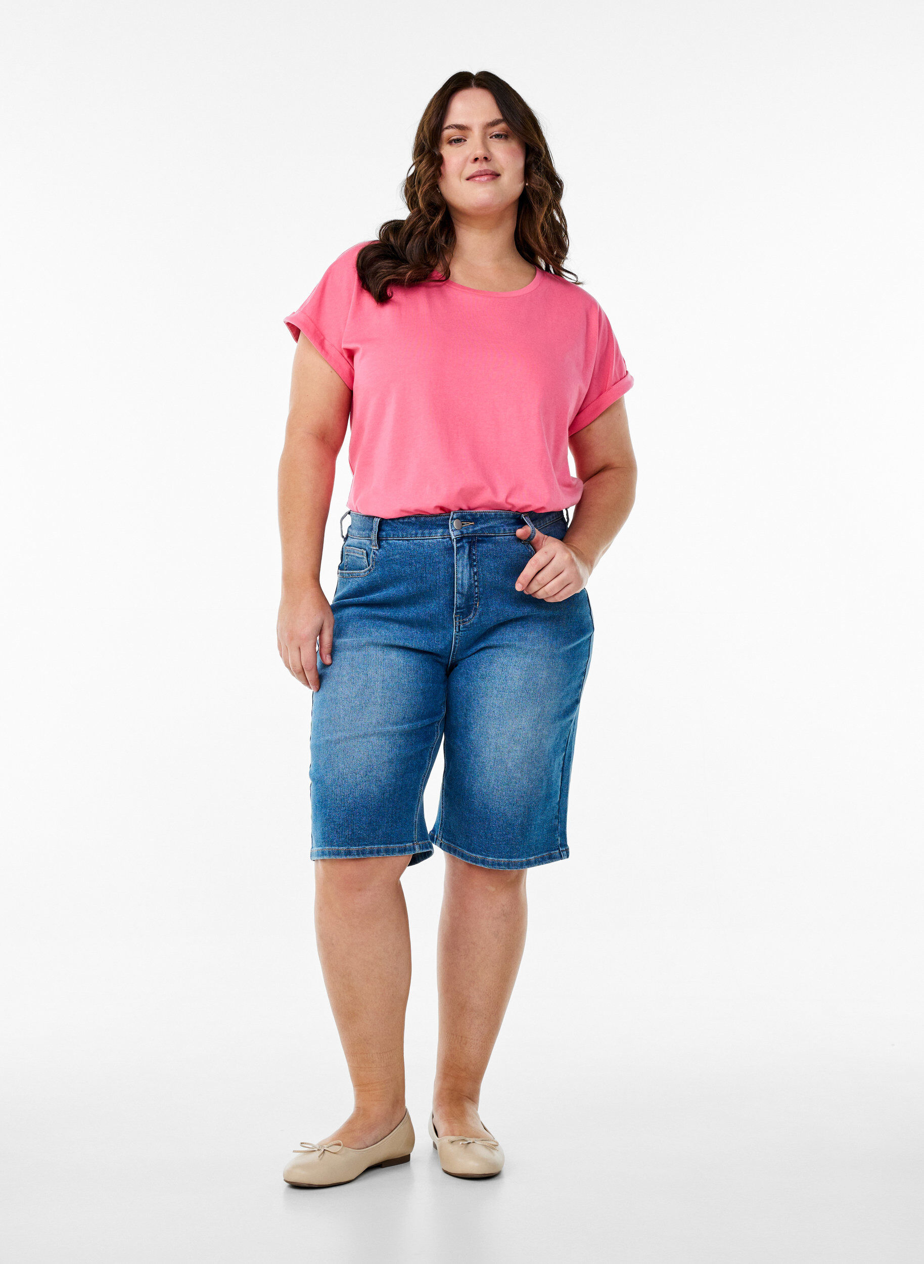 ZizzifashionShort sleeve cotton blend T-shirt, Pink, Model image number 1