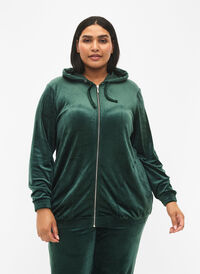Velour cardigan with zipper and hood, Scarab, Model