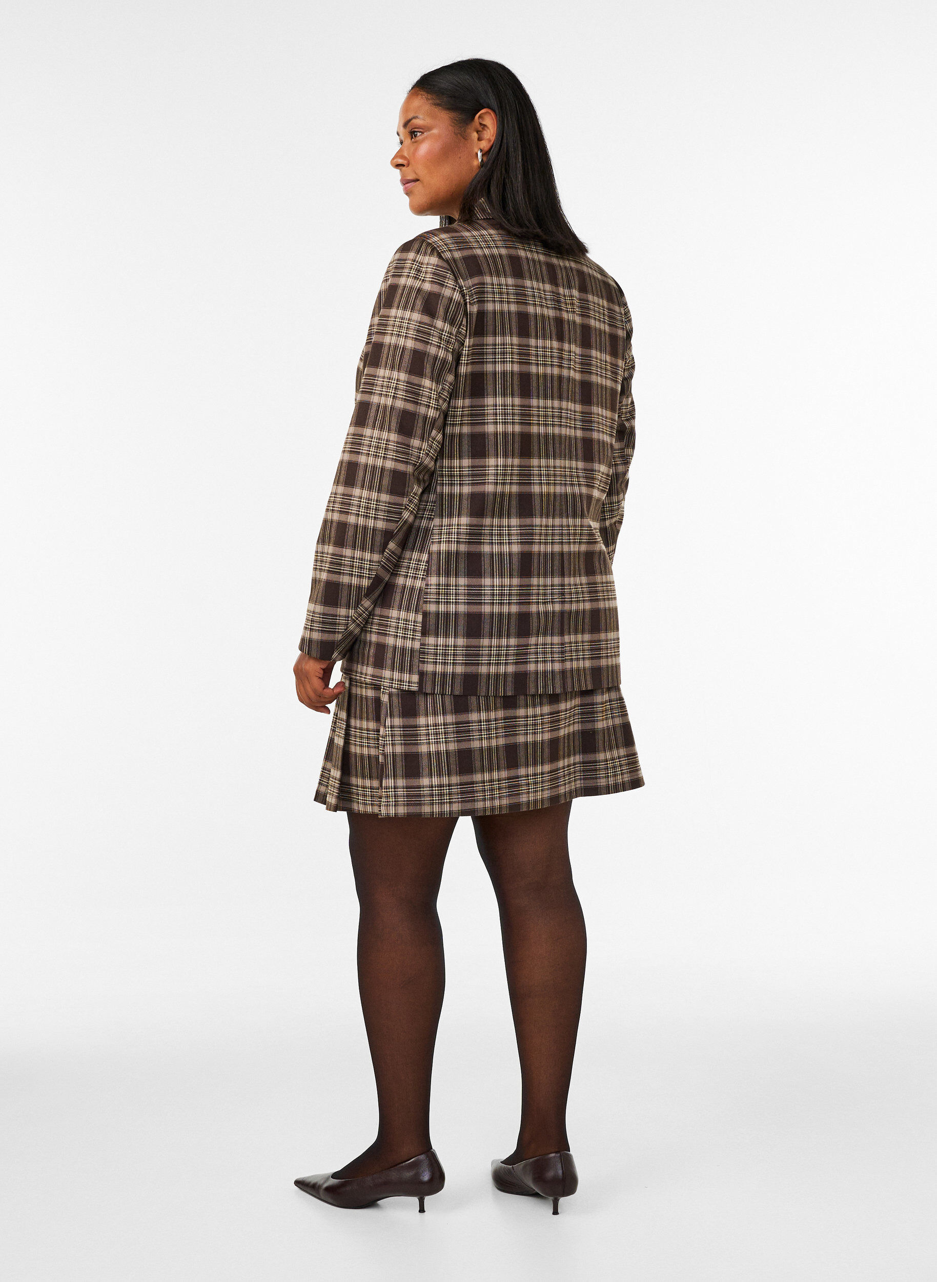 ZizzifashionChecked blazer with pockets and back vent, Brown, Model image number 2