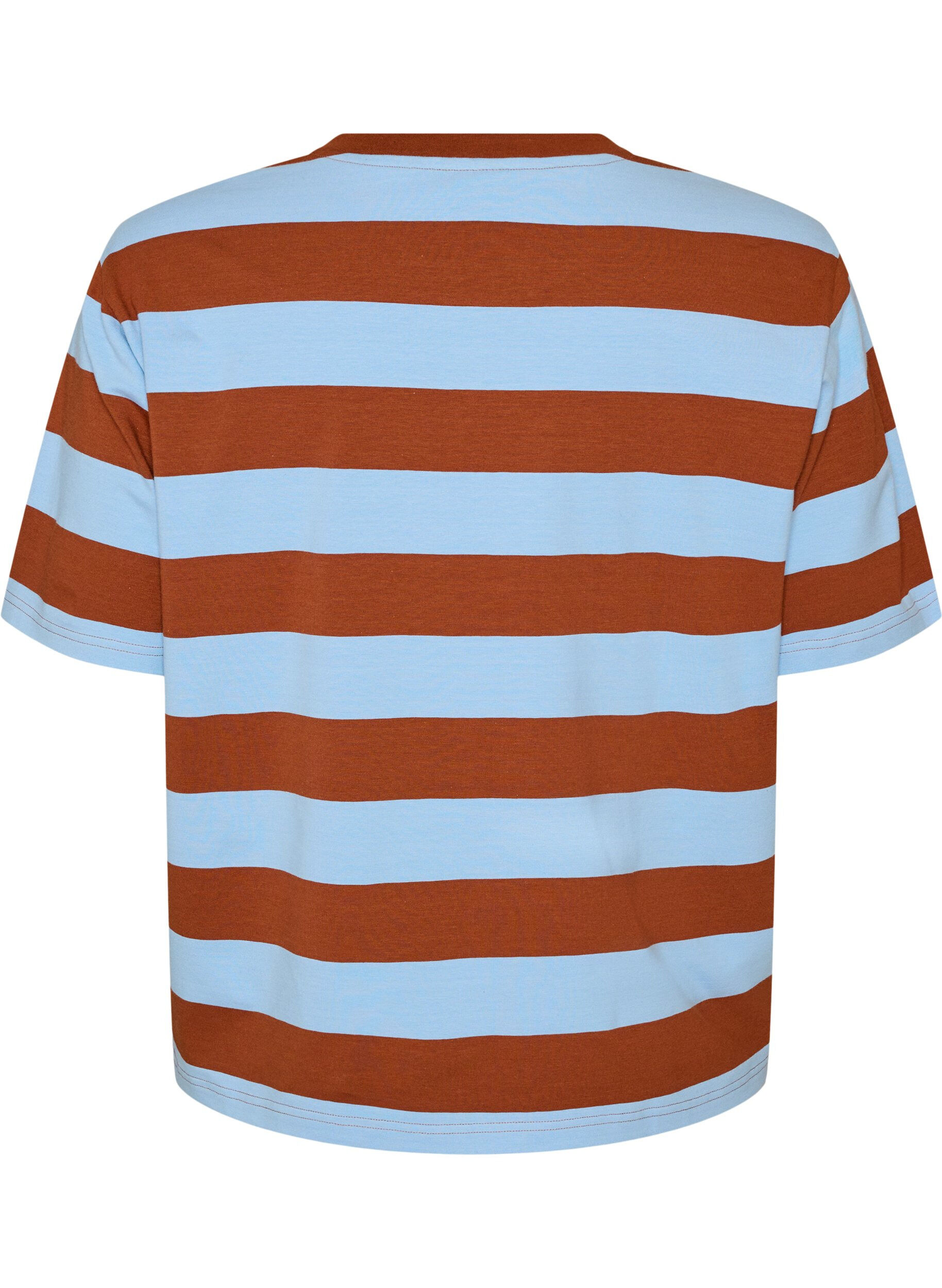 ZizzifashionOversized T-shirt with stripes and 1/2 sleeves, Light Blue, Packshot image number 1