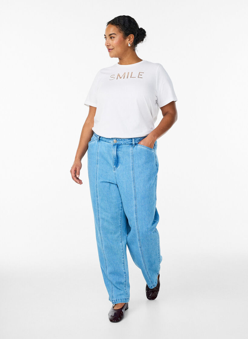 Cotton T-shirt with embroidered text, White, Model image number 1