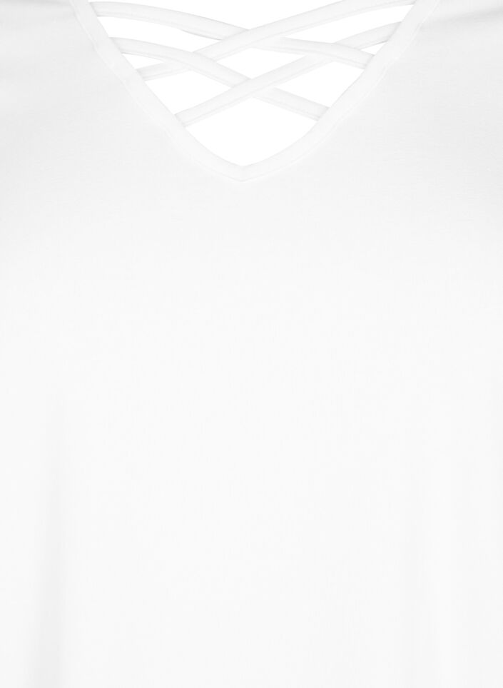 T-shirt with v-neck and cross detail, Warm Off-white, Packshot image number 2
