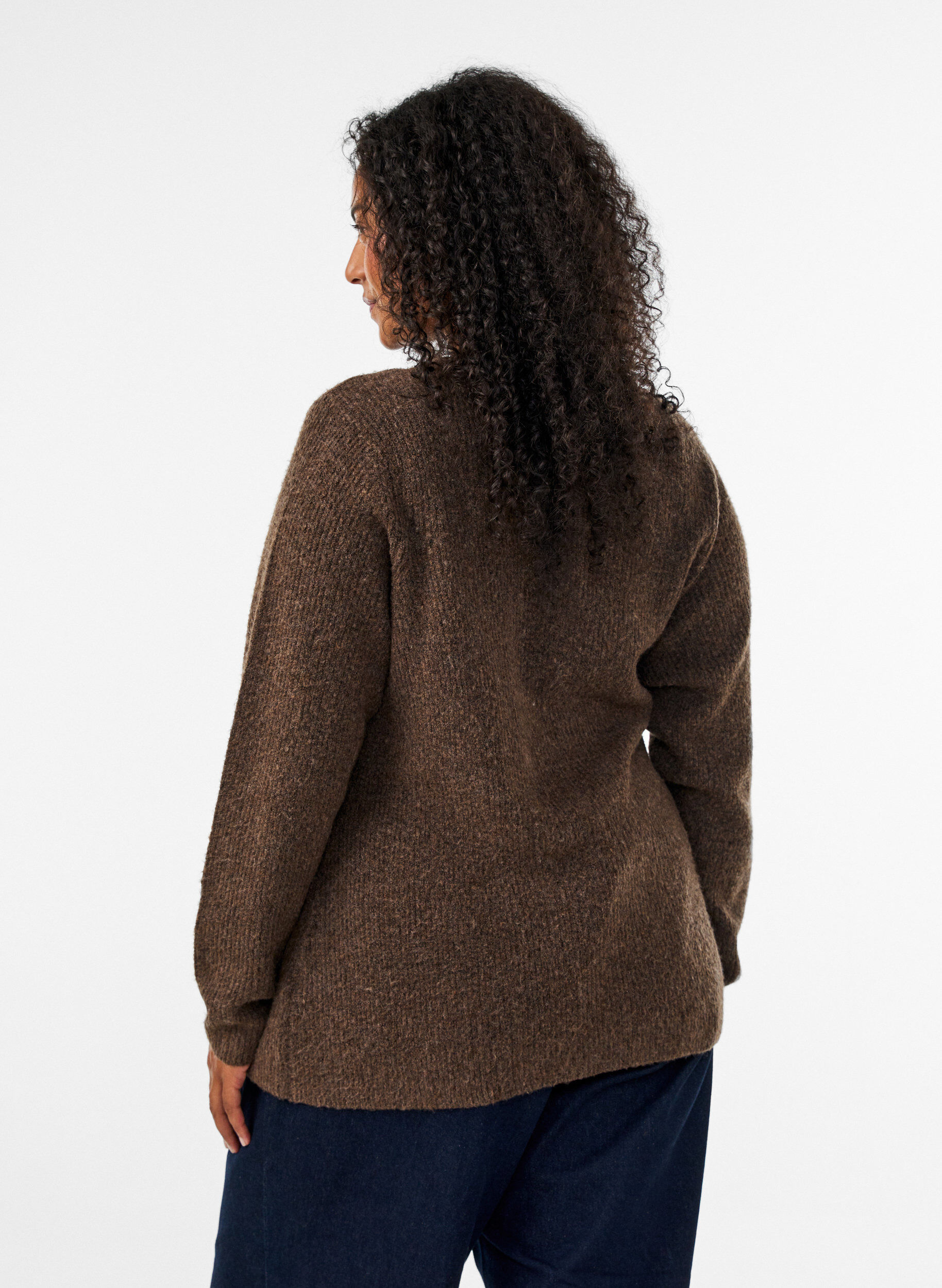 ZizzifashionKnitted cardigan with an asymmetric closure, Brown, Model image number 2