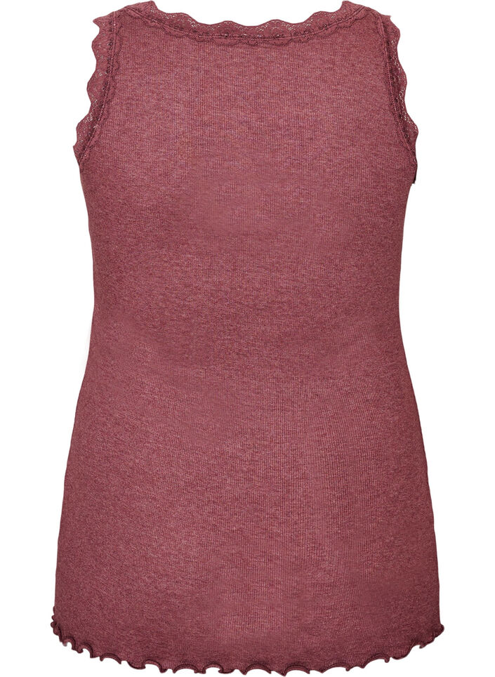 Ribbed top with lace trim, Red, Packshot image number 1