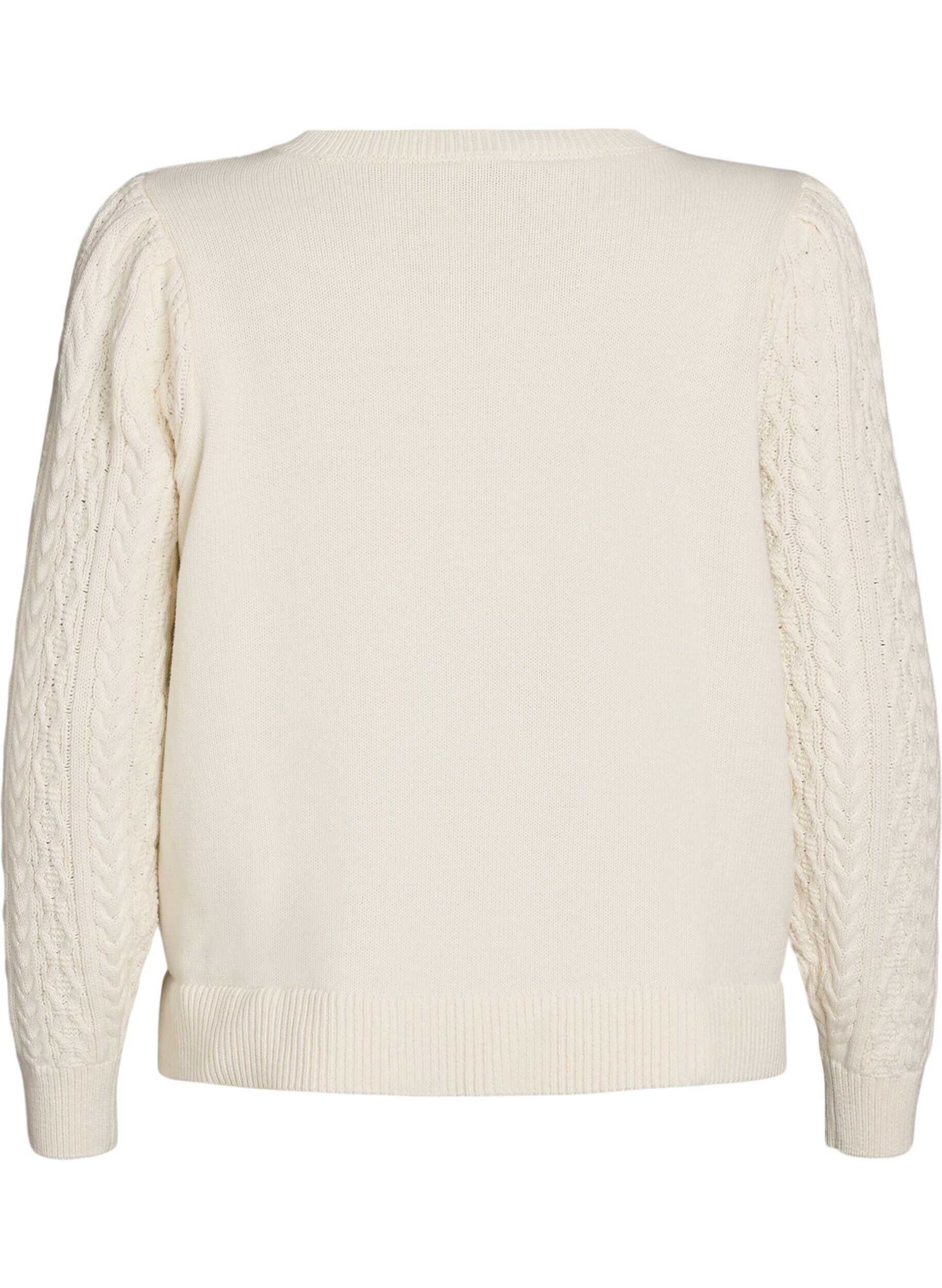 Zizzifashion Knit blouse with cable pattern and embroidered flowers, White, Packshot image number 1