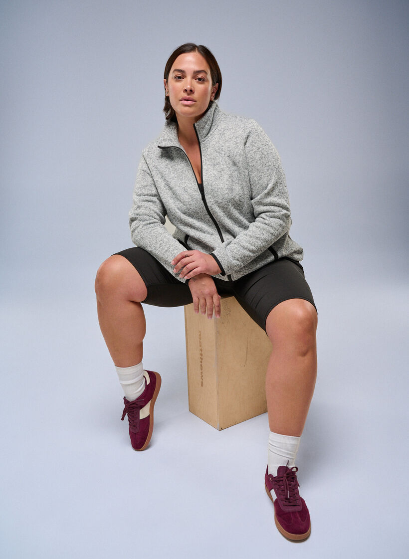 Jersey cardigan with a high collar and zip, Grey, Image image number 0