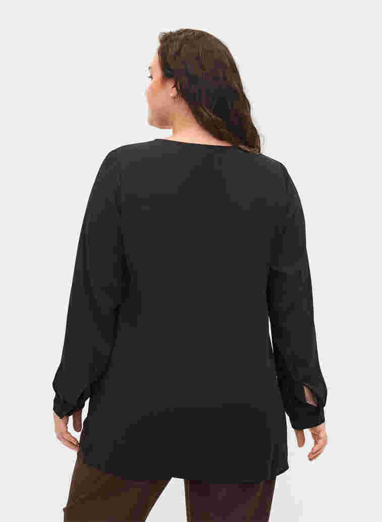 Solid colour shirt with v-neck, Black, Model image number 0