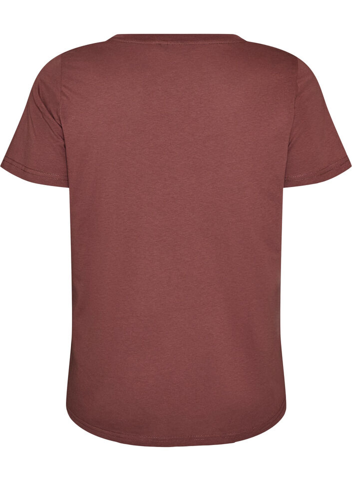 Cotton T-shirt with front print and V-neck, Red, Packshot image number 1