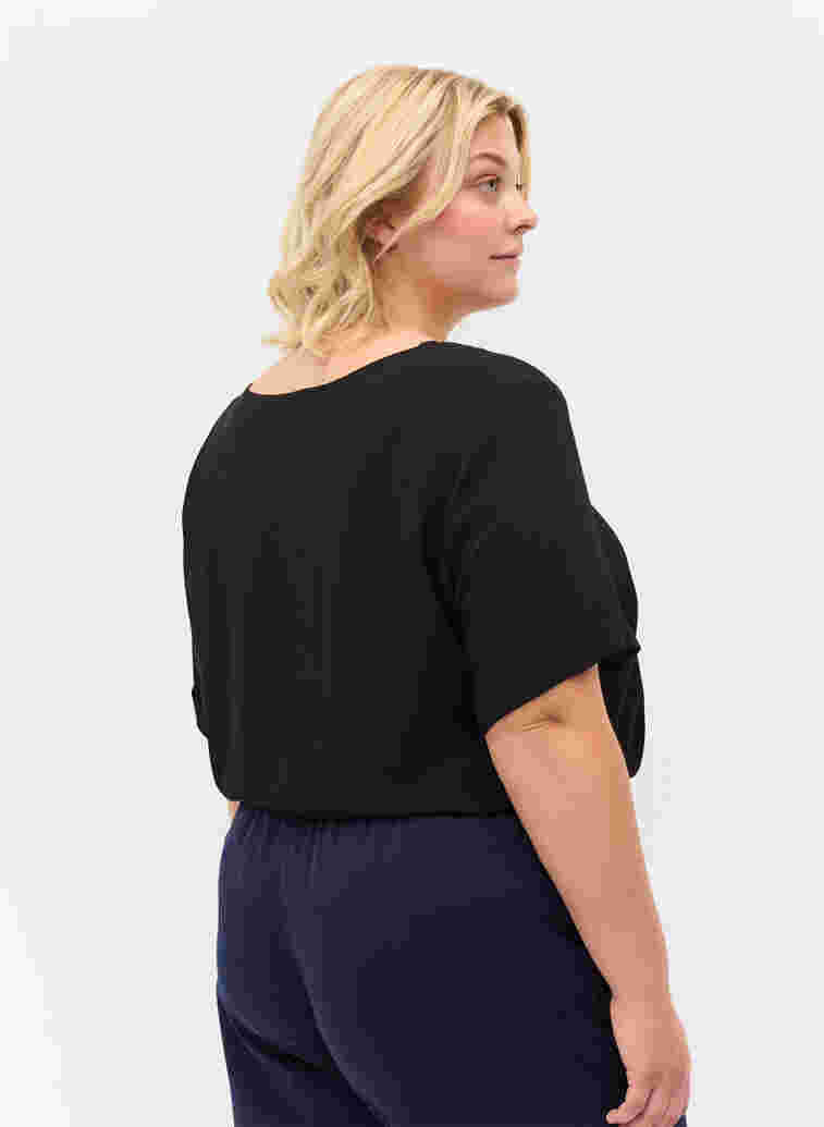 Short-sleeved viscose blouse, Black, Model image number 1
