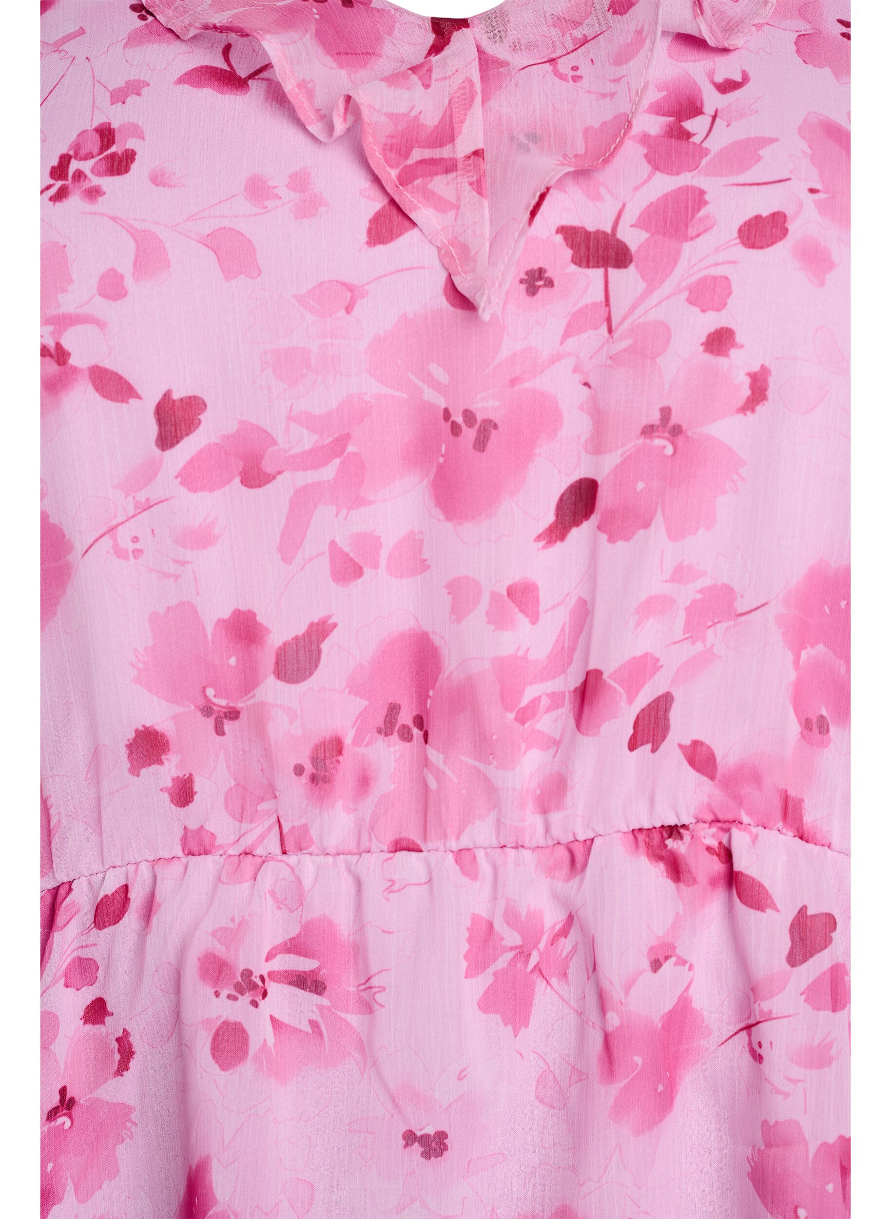 Zizzifashion Floral blouse with a frill collar and peplum effect, Pink, Packshot image number 2