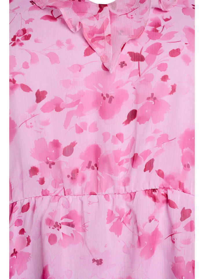 Floral blouse with a frill collar and peplum effect, Pink, Packshot image number 2