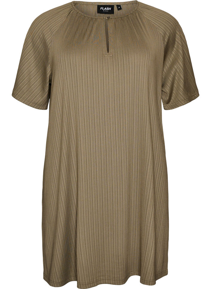 Jersey tunic with textured stripes, Brown, Packshot image number 0